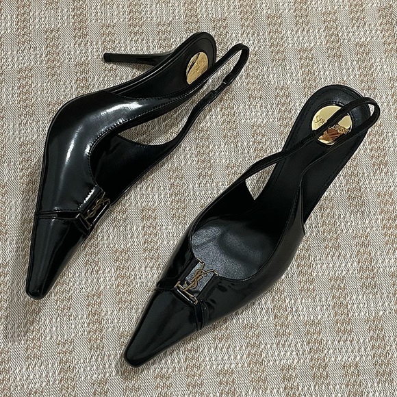 Saint Laurent Square-Toe Pumps In Black - Picture 1 of 6